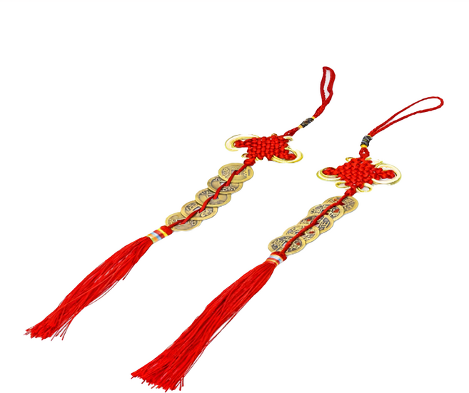 馥瑰馨盛 五帝錢掛件 30 x 2.3cm 55g 2個, 葫蘆 紅色 + 金色, 1組
