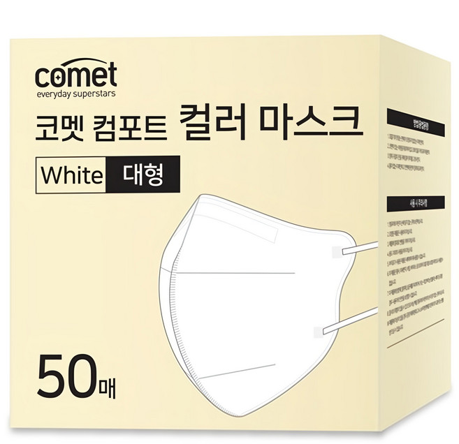 comet 舒適單色鳥嘴型口罩 L, 50片, 1盒, 白色