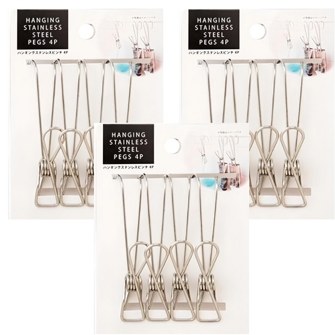 Eluo 掛式不鏽鋼夾4件組 0963, 3組, 銀色