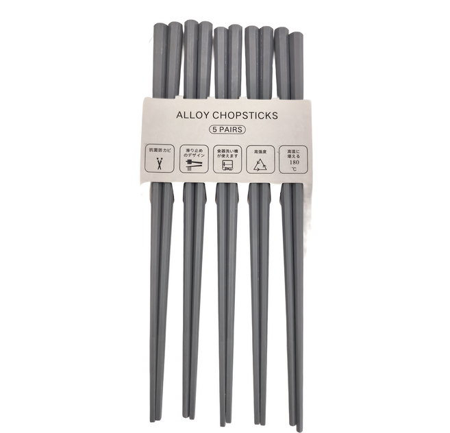 防滑六角筷 Set 5雙 深灰色 合金筷子, 5雙筷子