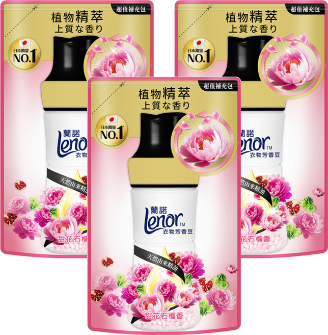 Lenor 蘭諾 衣物芳香豆 甜花石榴香 補充包, 440ml, 3包