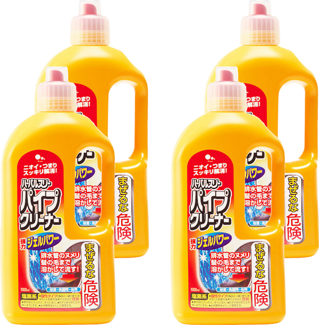 Mitsuei 水管疏通專用洗劑 適用於浴室、廚房、廁所管道 除菌消臭二合一 徹底溶解黏稠污垢 定期使用保養預防堵塞, 1L, 4瓶