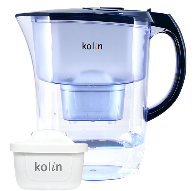 Kolin 歌林 四重精濾濾水壺 含1芯 濾水壺268 x 138 x 260mm + 濾芯100 x 57 x 76mm 藍色 濾水壺700g + 濾芯106~110g 3.8L, 1組, KAL-STKE01BL