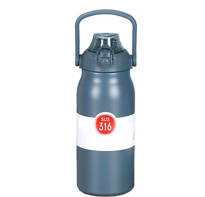 316不鏽鋼 大容量手提吸管保溫壺, 蔚海藍, 1.8L, 1個