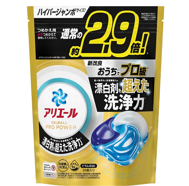 ARIEL 日本原裝進口 4D立體洗衣膠球補充包 含漂白成份, 26顆, 1袋