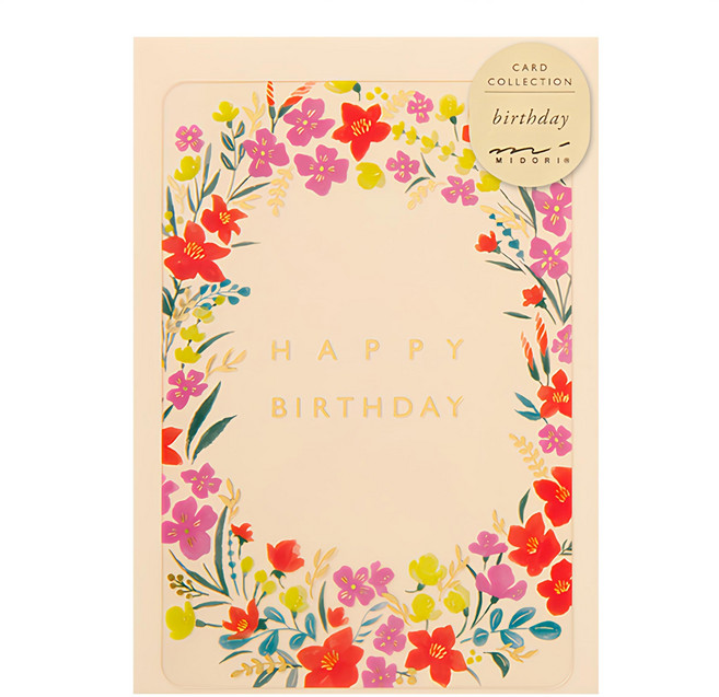 日本 MIDORI 透明卡片-生日花圈_88676, Multicolor, 1入