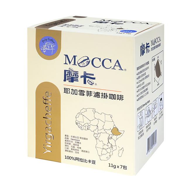 MOCCA 摩卡 耶加雪菲濾掛咖啡, 11g, 7包, 1盒