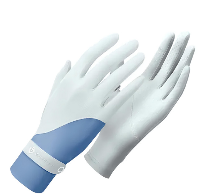 GOLOV.EJOy 冰絲涼感拼色防曬可觸屏騎行手套 - 冰川藍 指尖開口 掌心防滑, 1雙