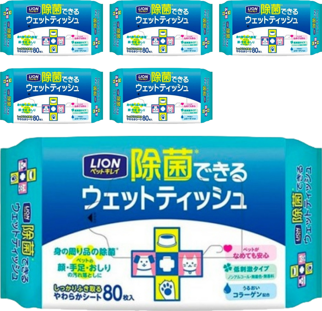 LION 獅王 Pet Clean 漂亮寵物 除菌濕紙巾, 80張, 6包