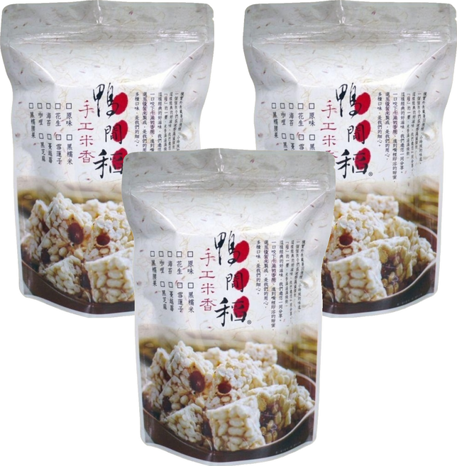 鴨間稻 手工米香 原味白米, 120g, 3包