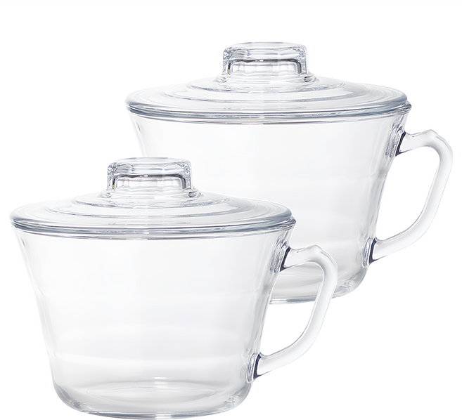 Glasslock 格拉氏洛克 強化玻璃可微波泡麵碗 附蓋 900ml, 2個, 透明色