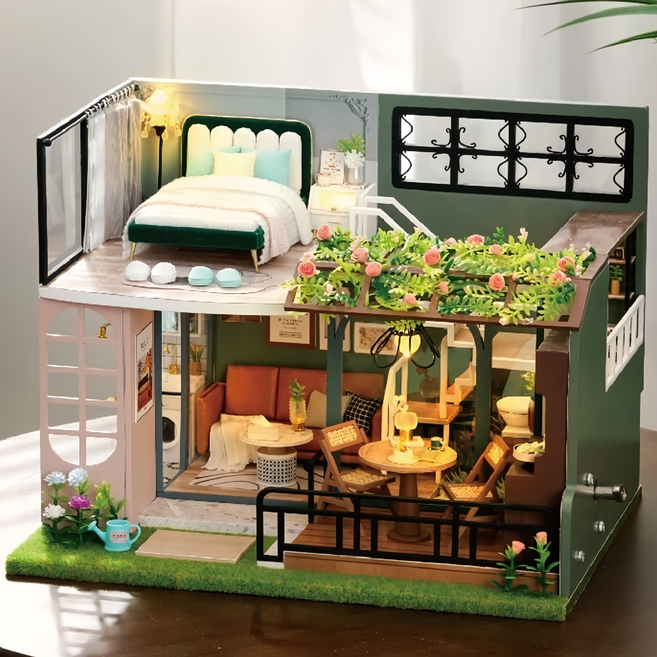 CUTE ROOM 智趣屋 DIY 手作袖珍屋 附防塵罩 L-035 小半花園 14歲以上適用, Multicolor, 1組
