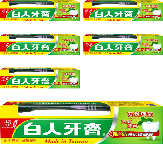 T.KI 白人 牙膏+牙刷 獨特雙氟+雙鈣 堅固牙齒、保護牙齦 強化琺瑯質 幫助預防蛀牙, 160g, 6組