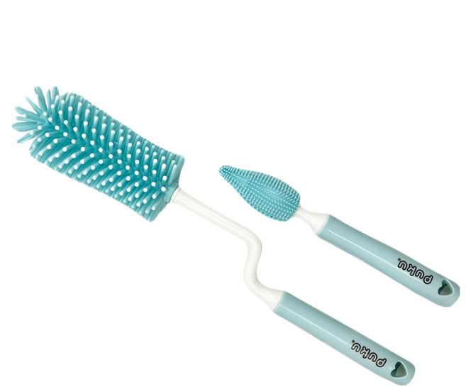 PUKU 藍色企鵝 360度旋轉矽膠奶瓶刷組, 蔚藍色, 1組