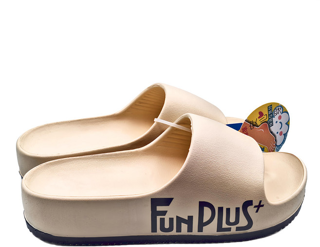 FUN PLUS 經典生活厚底休閒拖鞋 加寬楦頭 三角趾丘 弧形微包覆, 370mm/380mm, 米色