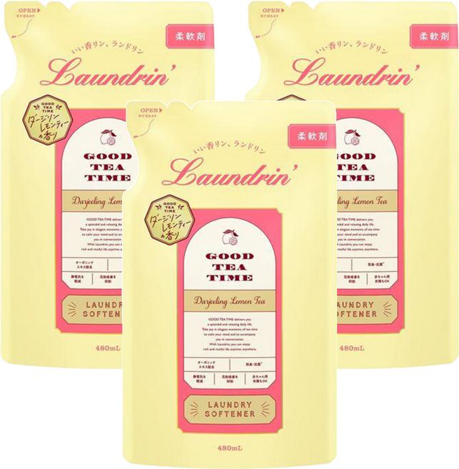 Laundrin' 朗德林 Good Tea Time柔軟精補充包 大吉嶺檸檬茶香, 3包, 480ml