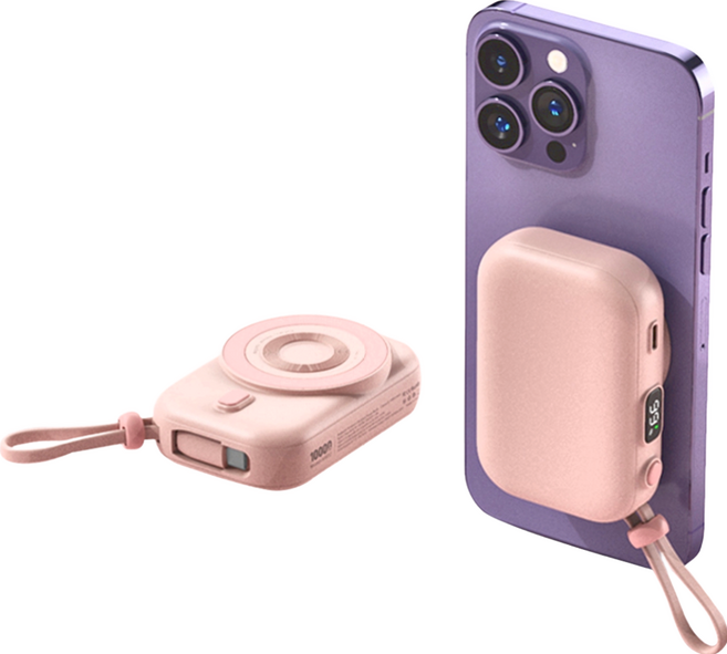 HANG 磁吸自帶式行動電源, PDC, 粉色