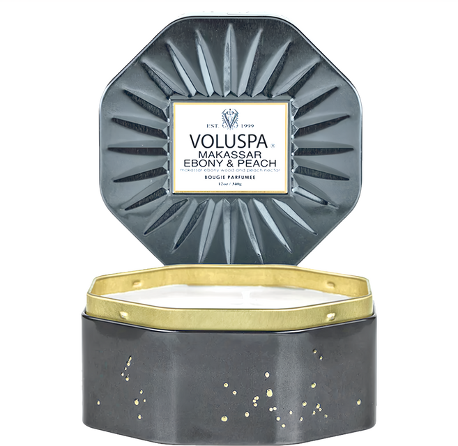 VOLUSPA 3芯八角形錫蠟燭, 黑檀子&桃子, 340g, 1件