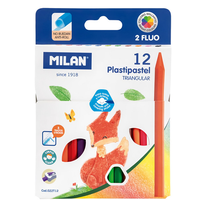 MILAN 口袋型無毒不沾手蠟筆, 12色, 1盒
