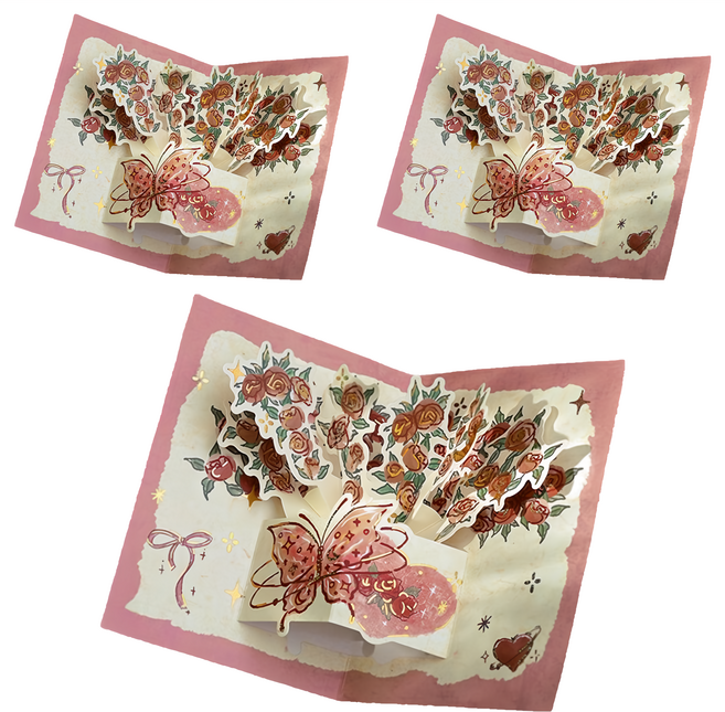 CARD LOVER 信的戀人 立體賀卡套裝 星河玫瑰之詩 GC5485G 賀卡 105 x 150mm + 信封 160 x 115mm, 薔薇花叢, 3組