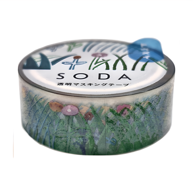 KING JIM HITOTOKI SODA 透明PET卷狀膠帶 15MM 路邊花草, 1捲