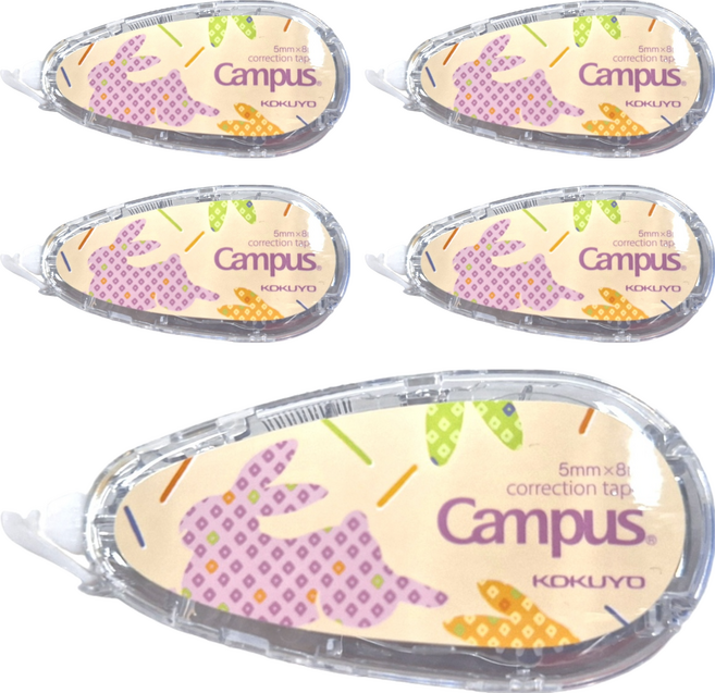 KOKUYO 國譽 Campus 象牙白修正帶 5mm x 8m, 黃兔 象牙白, 5個