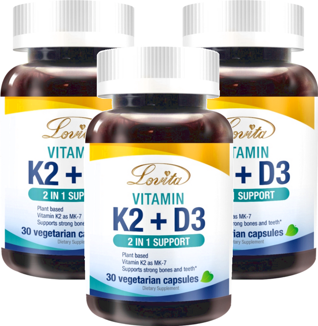 Lovita 維生素K2 + D3素食膠囊 0.4g, 30顆, 3罐