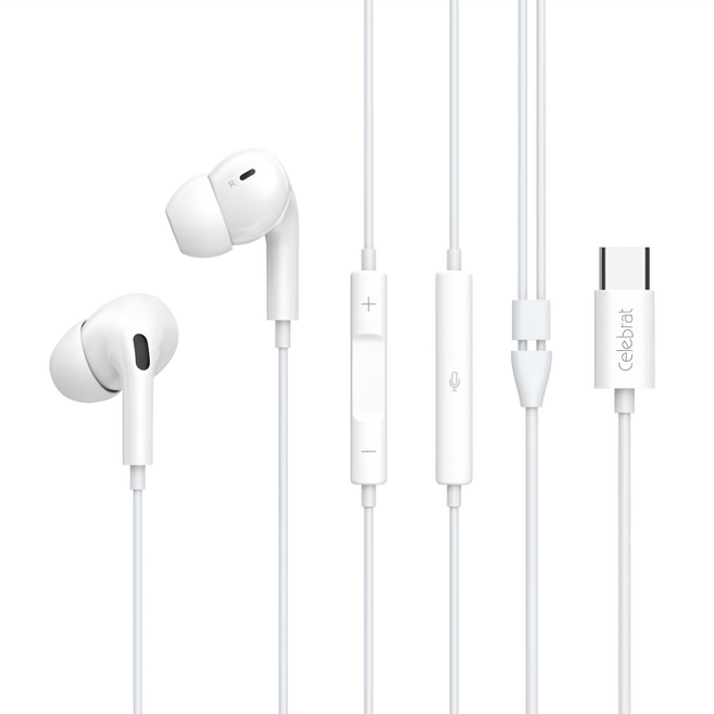 Celebrat E300 TYPE-C 入耳式有線耳機 降噪晶片 高音質通話 TPE線材 10mm驅動單元, 白色