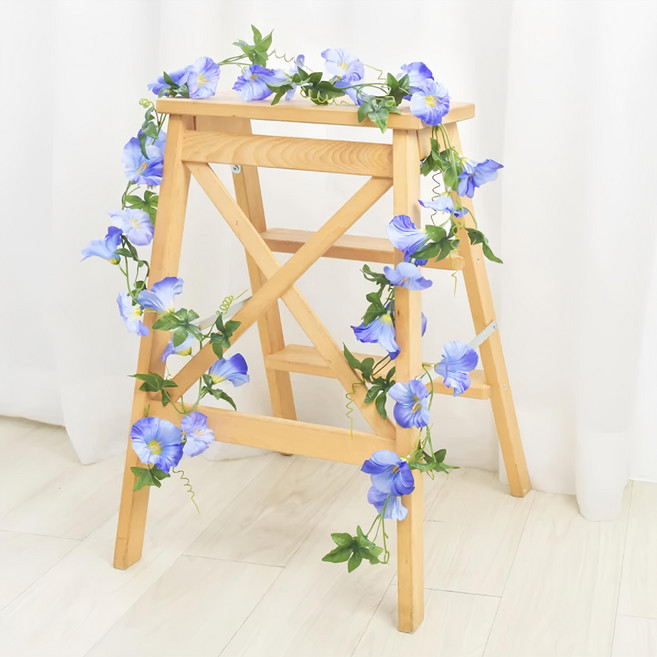 Meric Garden 仿真牽牛花串 花朵直徑約7cm 花串全長約180cm 葉子直徑約7cm 絹布材質, 藍紫色, 1組