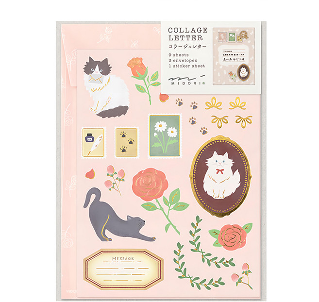 日本 MIDORI 貓咪拼貼畫信紙組, 1組, 貓咪拼貼畫