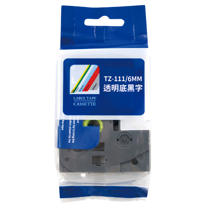 NEXTPAGE 台灣榮工 護貝標籤帶 TZ-111 Brother適用, 透明底黑字, 6mm