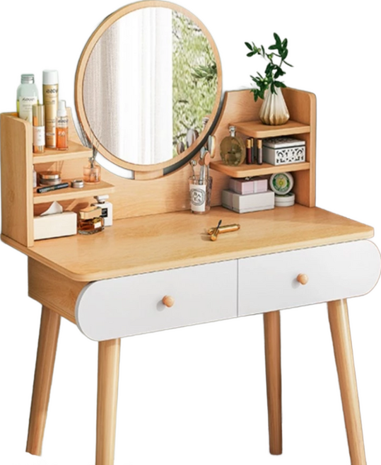 AOTTO 創意傢俱 北歐風簡約雙抽梳妝台 密度板+三合板材質 80*40*120cm, 木紋
