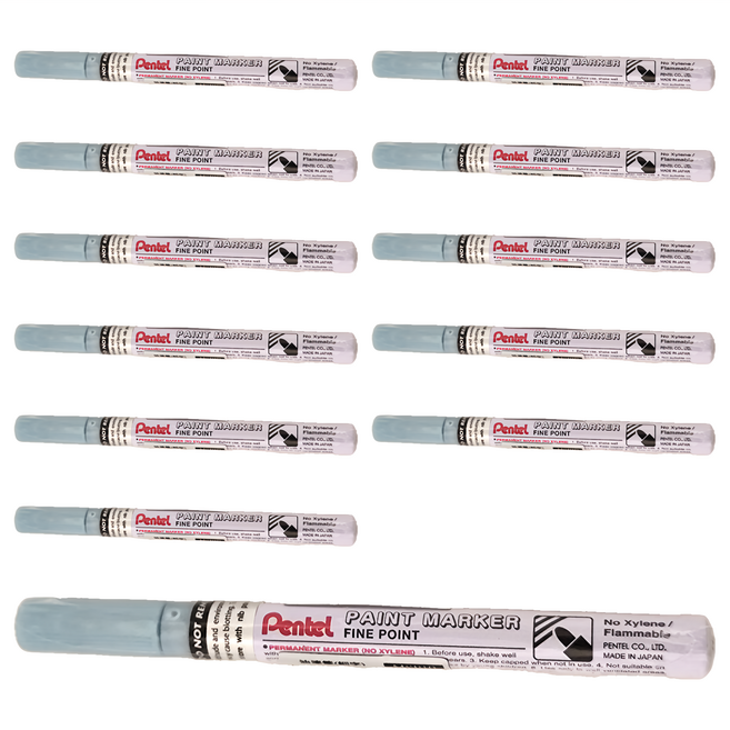 Pentel 飛龍文具 油漆筆 MSP10-MS 細字 珠光淡藍 12支裝 色彩鮮明 適用於美術設計與DIY創作, 1色, 1盒