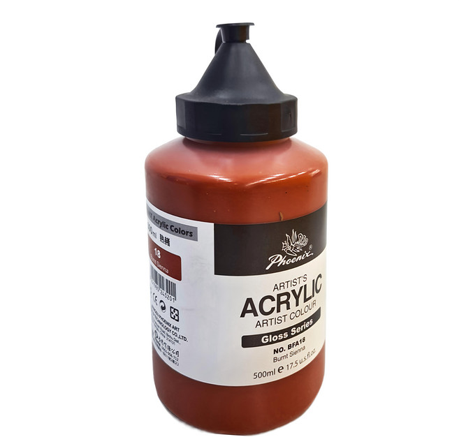 Phoenix 鳳凰畫材 亮光系列 壓克力顏料 熟褐色 500ml, 1色