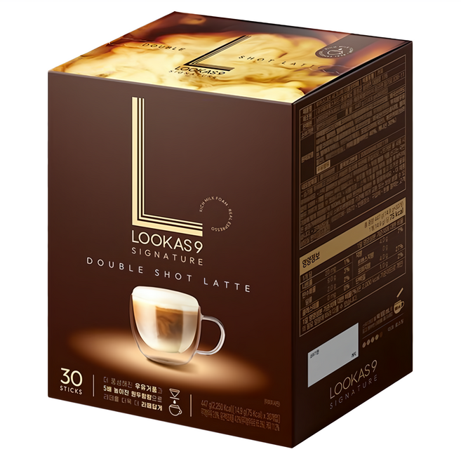 LOOKAS9 Double shot LATTE 雙倍拿鐵咖啡, 14.9g, 1盒, 30包