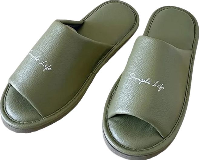 TAIWAN SLIPPER 台灣犀利趴 i Slippers 淬斂系列躍色皮質室內拖鞋, 橄欖綠, 1雙