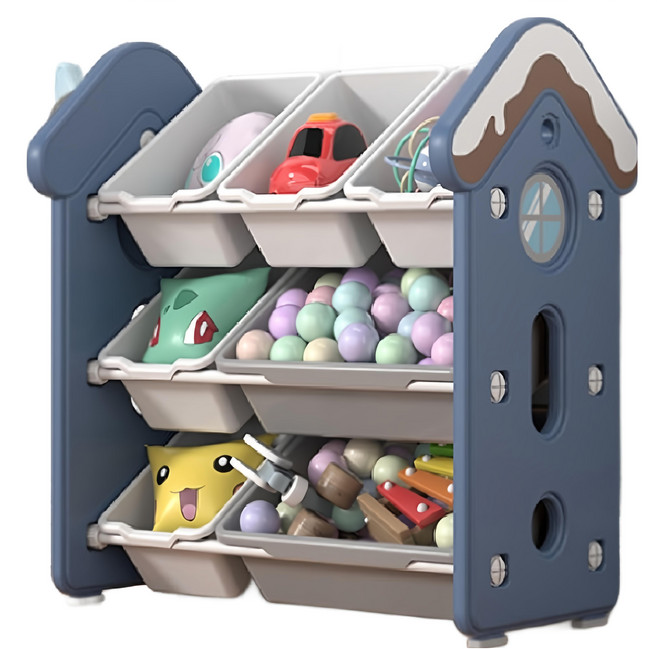 lilikoko 哩哩摳摳 玩具收納櫃 房子7盒 附止滑墊, 藍色, 1組