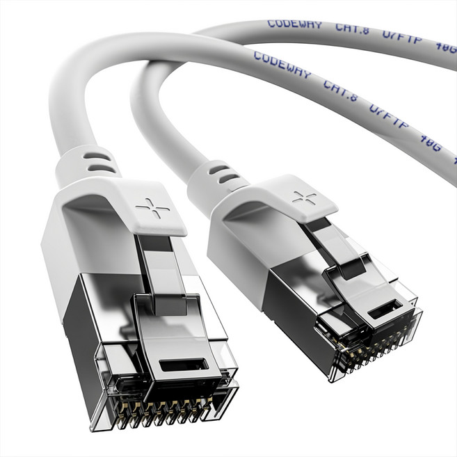 CODEWAY CAT.8 40Gbps 圓形PVC抗干擾耐用高速傳輸網路線, 10m, 白灰色, 1條