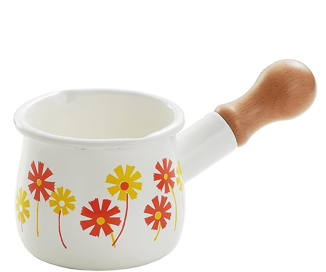 ADERIA RETRO 昭和復古琺瑯迷你鍋, 103mm, 黃橘花, 1個