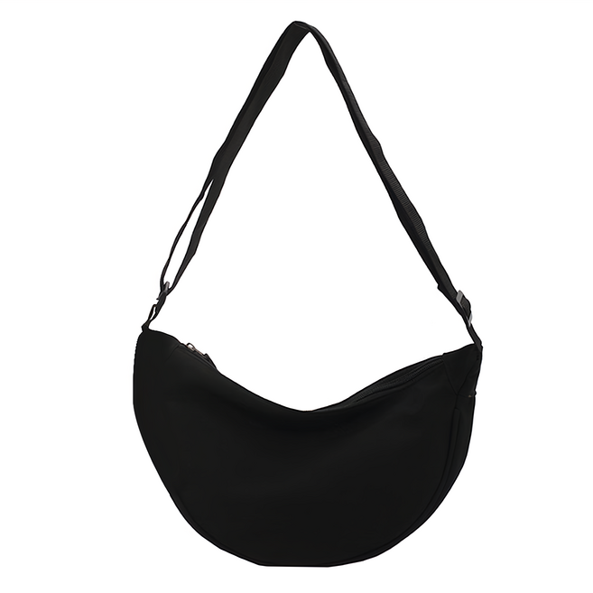 日式休閒單肩半月挎包 尼龍材質 黑色