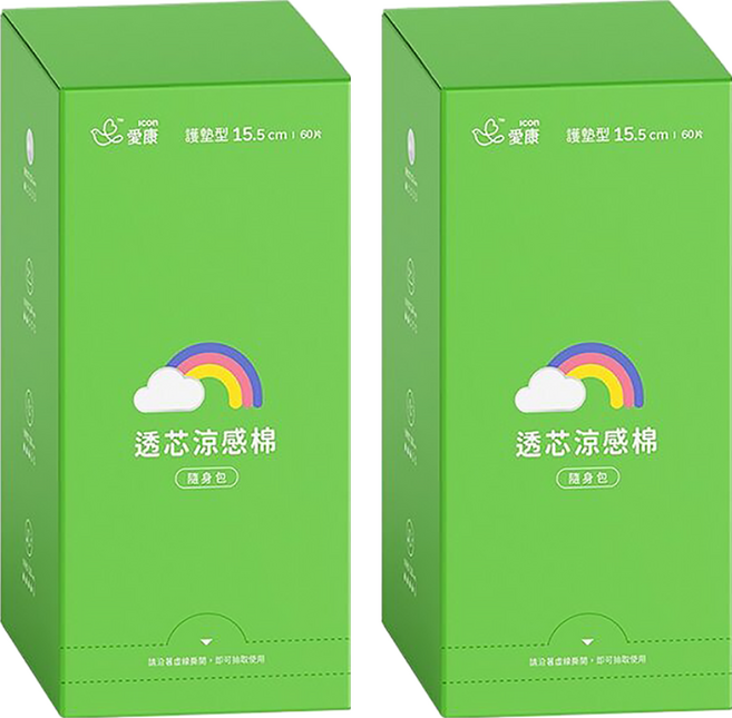 icon 愛康 透芯涼感衛生棉 隨身包, 護墊型 15.5cm, 60片, 2盒
