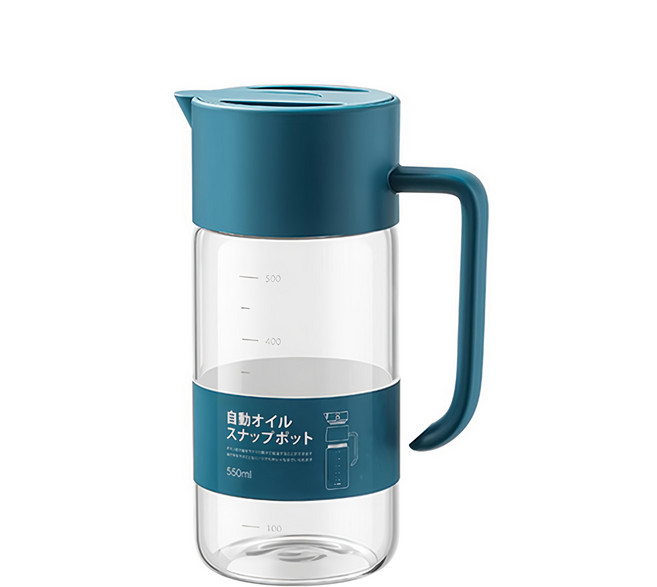 自動開合玻璃油壺 550ml 高硼矽玻璃 按壓彈扣 自動回流, 1個