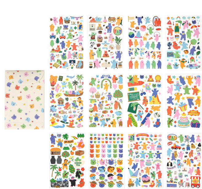 Dailylike Jelly Bear 12款貼紙組, 混合顏色, 1組
