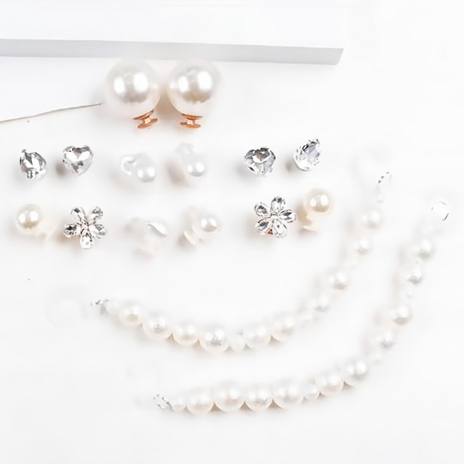 復古高級感氣質款珍珠鞋扣 附珍珠鍊 14個