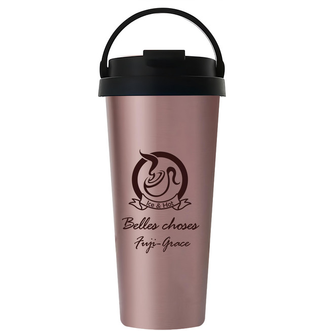 FUJI-GRACE 富士雅麗 陶瓷噴層手提保溫杯 600ml 食品級PP杯蓋 304不鏽鋼杯身 易清洗 不易殘留味道, 玫瑰金, 1個