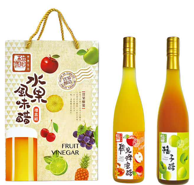 醋桶子 分享果醋2件禮盒組 蘋果蜂蜜醋600ml + 梅子醋600ml, 600ml, 1盒
