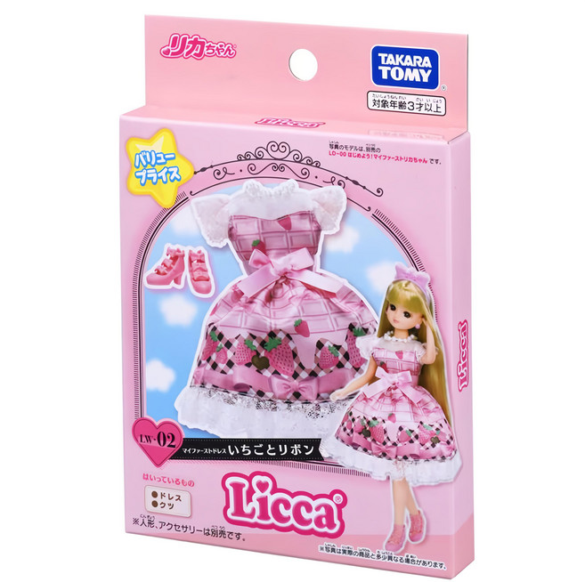 TAKARA TOMY Licca 莉卡娃娃 草莓蝴蝶結洋裝, 粉紅色, 1盒