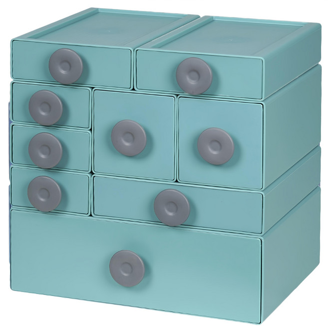 FAmILyLIFE 生活 撞色桌上收納盒 全配8件組, 湖水綠