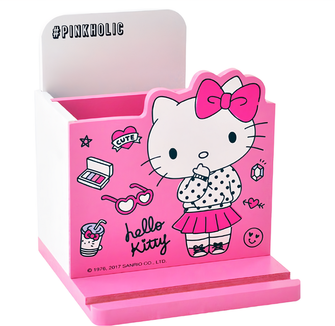 Hello Kitty 凱蒂貓 桌上直式 鉛筆收納盒 筆筒 手機架 文具收納 正版授權, 1個, 直式