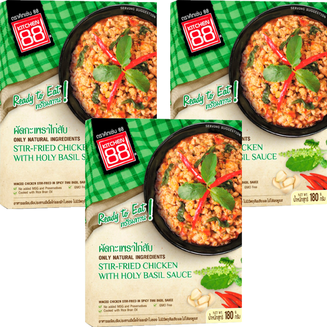 KITCHEN 88 泰式打拋雞肉即食包, 180g, 3盒